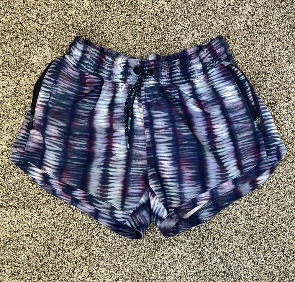 Athleta Girl All Play 3” Shorts Girls L 12 Purple Blue Tie Dye Running athletic